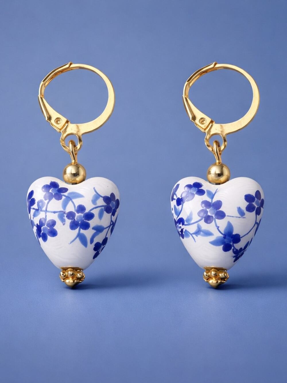 Heart Chinoiserie Blue and White Earrings